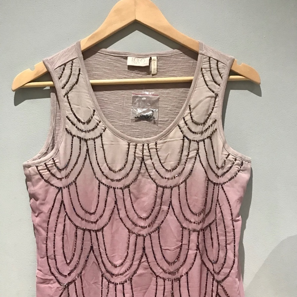 Lori Goldstein Logo Lavish Pink Blush Ombre Beaded Tunic Top Blouse Size XS NWOT - Picture 2 of 4
